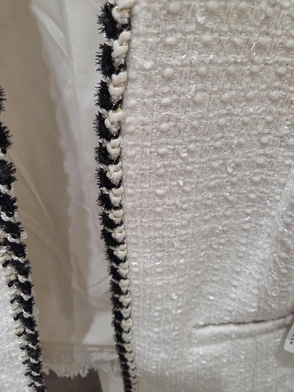 Aqua Ivory Tweed Open-Front Blazer with Black Trim - Picture 4 of 6